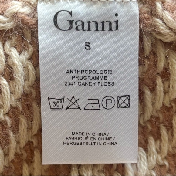 Ganni Chevron Wool Angora Knit Sweater Brown Cream Anthropologie – Size S - Picture 9 of 9